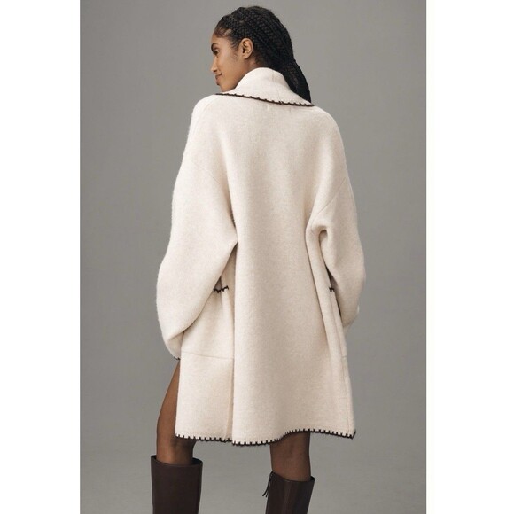 Anthropologie Flat White Cardigan Sweater Ivory Mariel Whipstitch One Size NWT - Picture 3 of 9